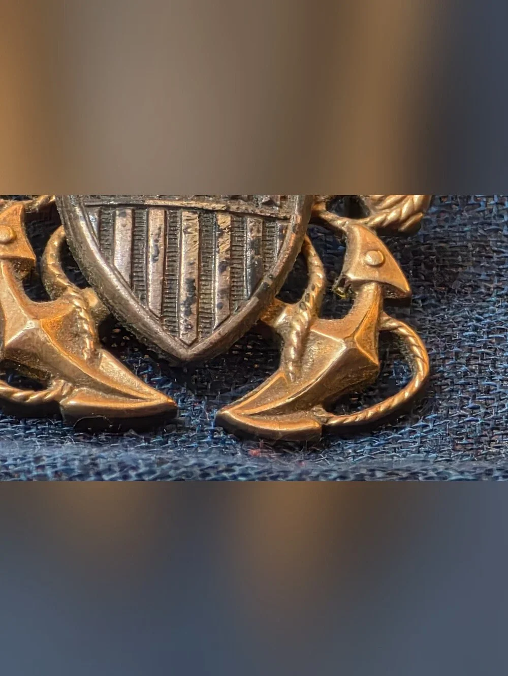 WWII N.S. Meyer US Navy Officer Garrison Cap Insignia Sterling 10K GF 1